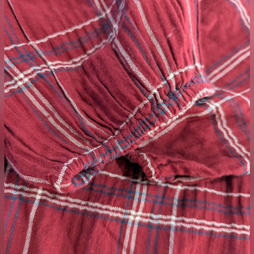 Loft Blouse Red Blue White Plaid Tie-Neck Puff Sleeve Top Size L Petite *NWT - Picture 13 of 16